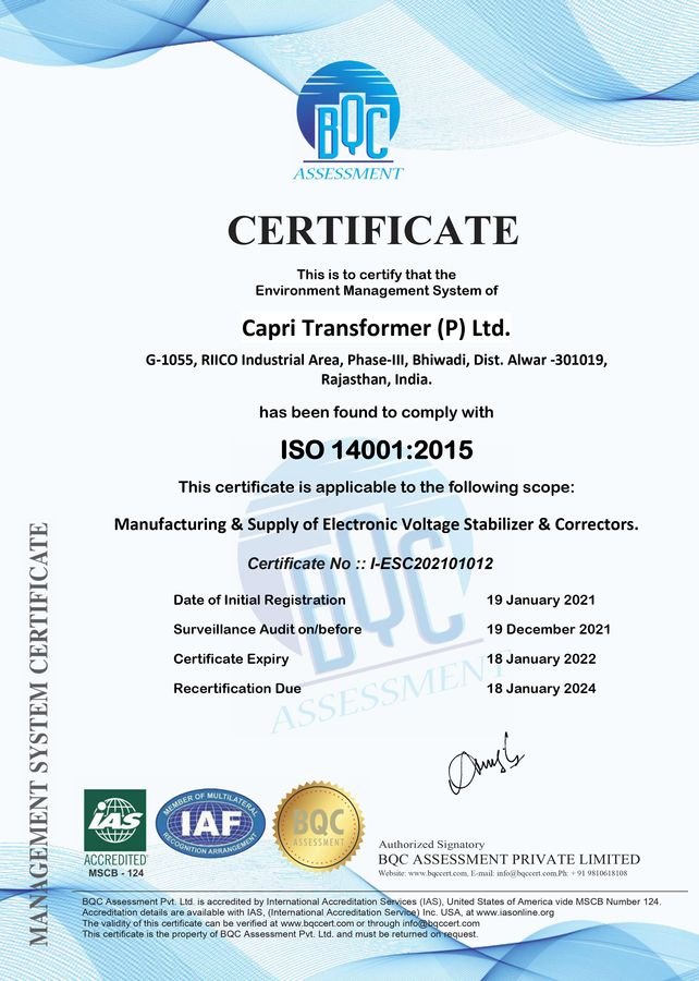 Certificates and Awards | #1 Capri Voltage Stabilizers